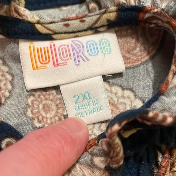 LuLaRoe Brand Clara Style Smocked Blouse Boho Navy & Brown Size 2XL 22-24 - Picture 4 of 7